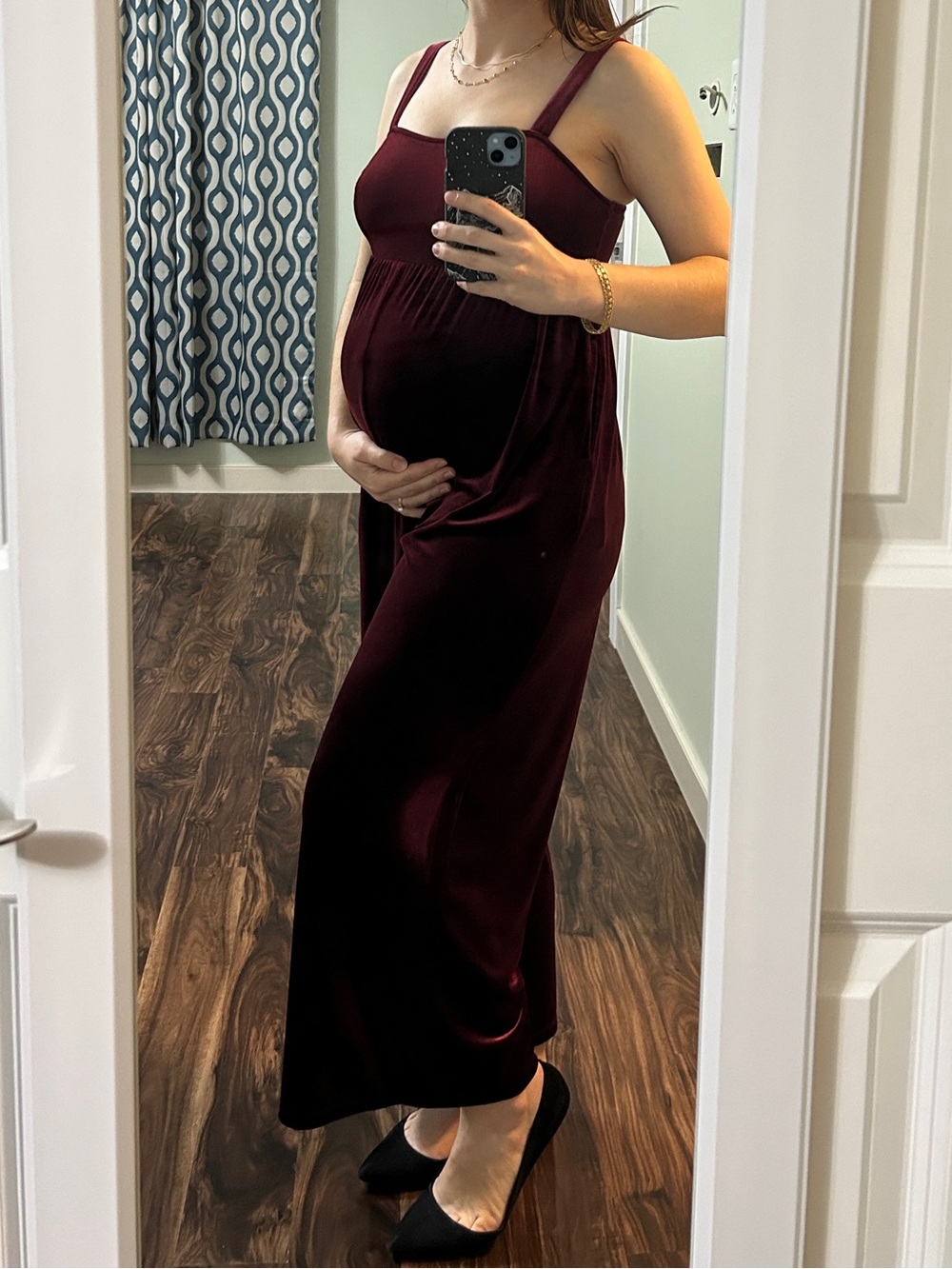 Burgundy Velvet Maternity Jumpsuit
